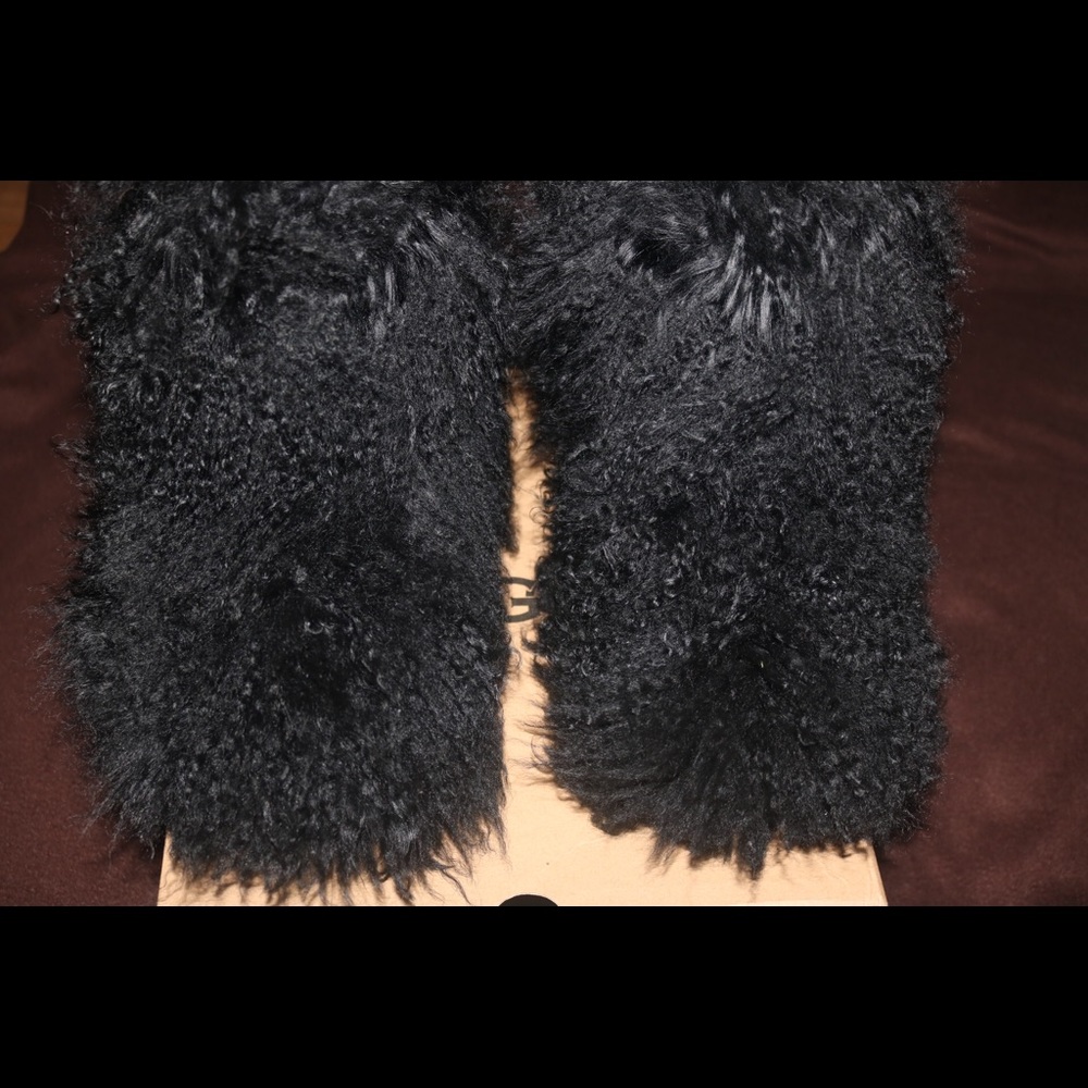 UGG Black Long Mongolian Sheepskin Cuff BOOTS